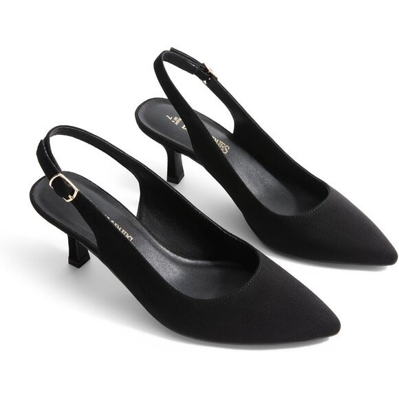 Dream Pairs Women Black-suede Faux Suede Pointed Toe Slingback Low Kitten Heels - Picture 4 of 7